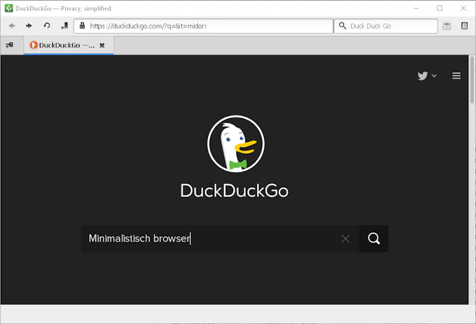 Midori gebruikt DuckDuckGo als standaardzoekmachine.