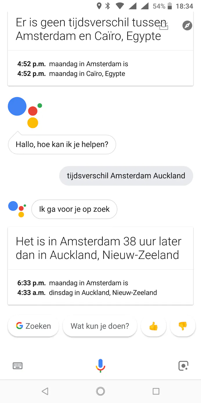 Vraag Google Assistent om de tijd in een bepaald land of naar het tijdverschil.