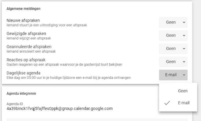 Google Agenda stuurt iedere ochtend om vijf uur lokale tijd een lijstje met je dagelijkse taken.