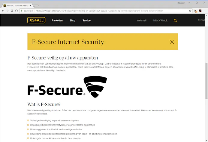 XS4ALL geeft z’n klanten een licentie voor F-Secure Internet Security voor vijf apparaten bij z’n abonnement.