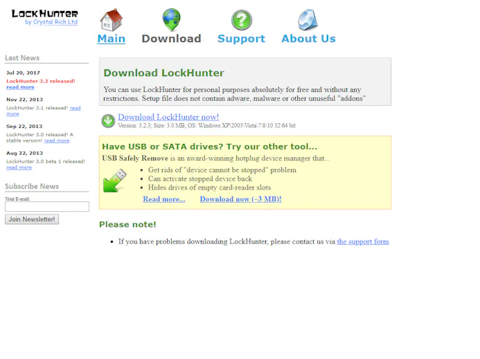 Download Lockhunter gratis, pas even op dat je niet per ongeluk USB Safely Remove downloadt.