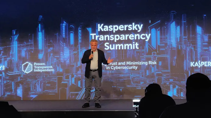 Oprichter Eugene Kaspersky tijdens de Kaspersky Transparency Summit in Zürich.