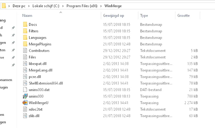 Plaats de plug-inbestanden bij de Program Files (x86) in de map WinMerge.