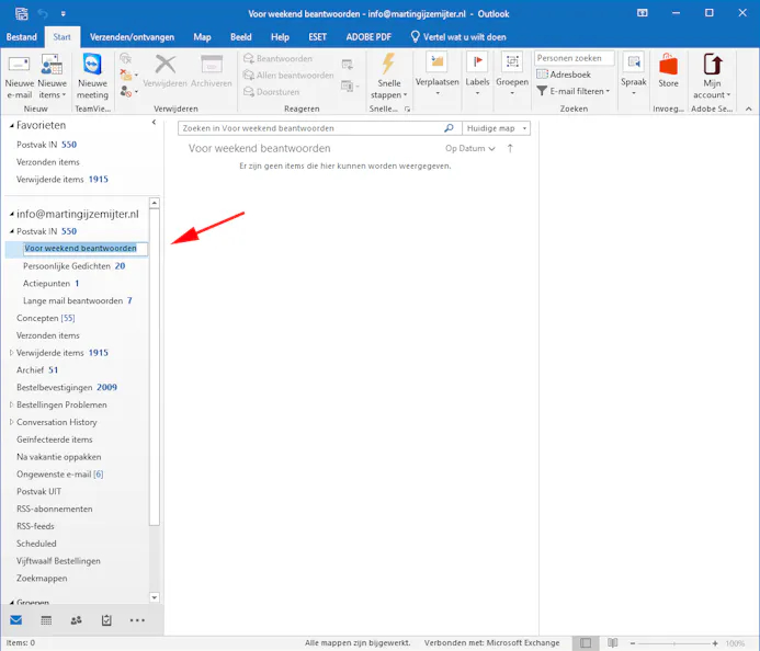 Maak mappen/filters aan om je mail in te delen op categorie, dat verwerkt later makkelijker.