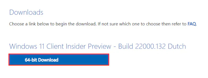 Na je selectie zie je precies welke previewversie van Windows 11 je downloadt.