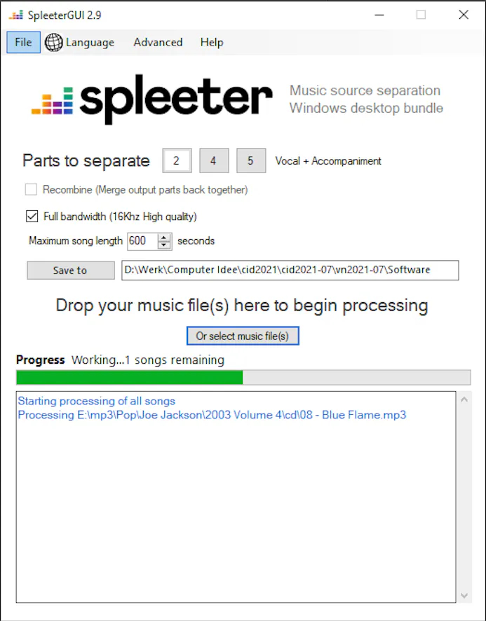 Tip 06 SpleeterGUI isoleert zang (of bepaalde instrumenten) uit muziekbestanden.