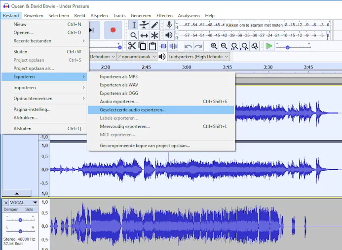 05 Ieder afzonderlijk audiokanaal kun je exporteren, zodat je die kunt gebruiken in een ander project.