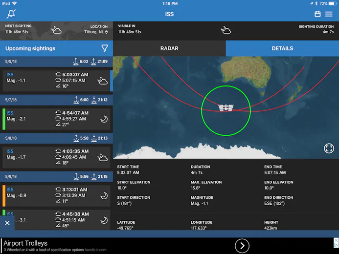 Er is een flink aantal apps waarmee je het International Space Station kunt traceren.