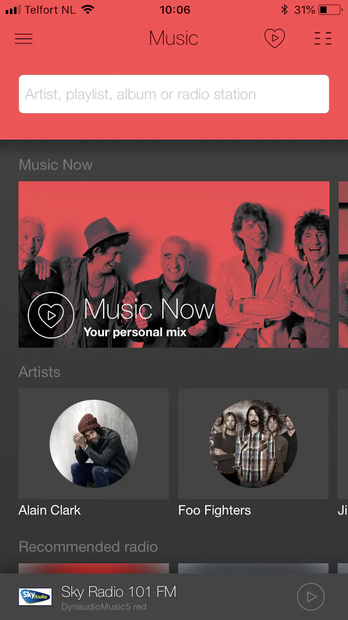 Muziek van Tidal is in de Dynaudio Music-app prominent aanwezig.