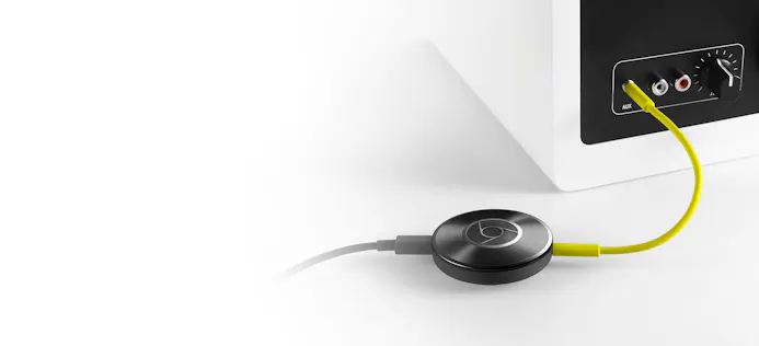 De Chromecast Audio sluit je via de mini-jack aan op je bestaande luidspreker of versterker.