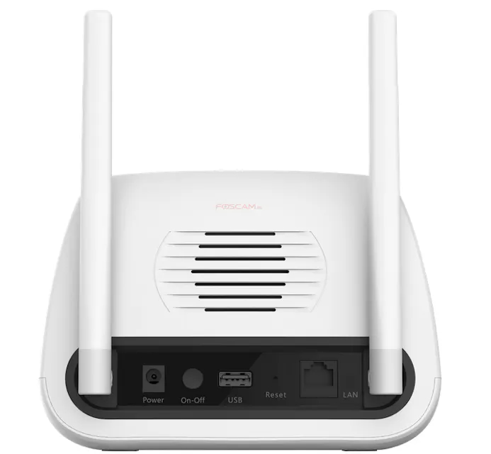 Het basisstation van de E1 is nodig om de camera te kunnen bedienen, maar werkt niet draadloos voor de internetverbinding; je moet een LAN-kabel naar je router of modem gebruiken.