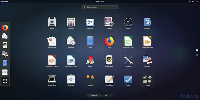 De innovatieve Linux-distributie Fedora gebruikt standaard de desktopomgeving GNOME.