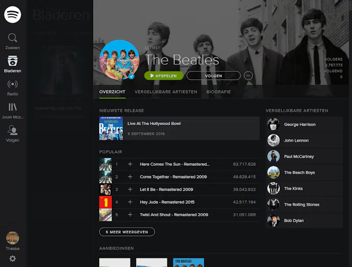 Tip 09 Spotify heeft een grote database en bijna alle muziek is hier te vinden.