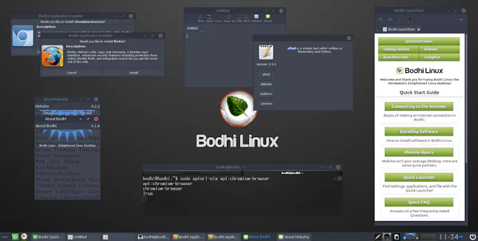 Hoewel Bodhi Linux veel blingbling heeft, werkt de distributie nog vlotjes op een oudere pc.
