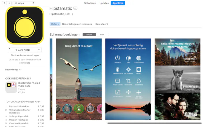 Hipstamatic is een bekende app voor iOS waarmee je lomo-effecten kunt nabootsen.