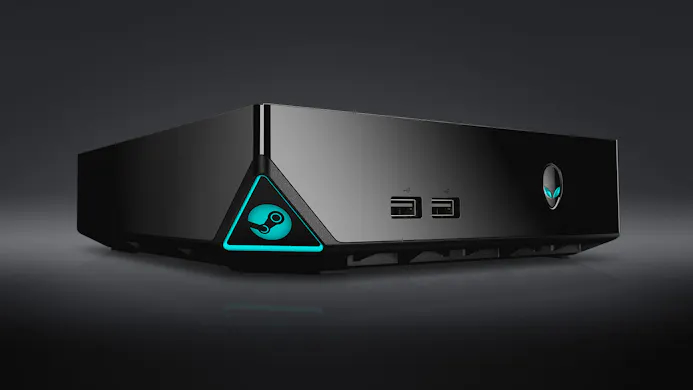 Deze Alienware Steam Machine van Dell draait SteamOS, het gamebesturingssysteem van Valve.