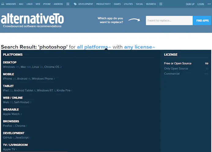 Tip 01 Alternative.To bevat een handige zoekfunctie voor wie aast op gratis alternatieve software.