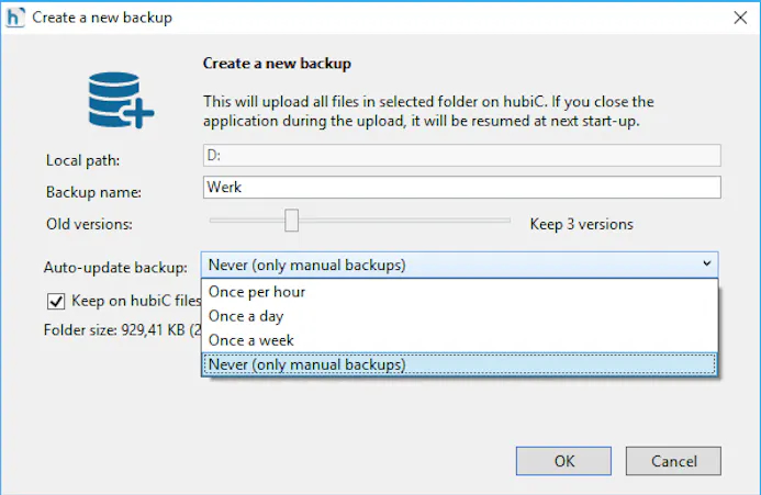 Back-ups plannen met de Windows-app van Hubic.