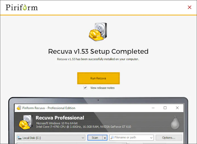 Download en installeer Recuva om foto’s en andere verloren bestanden terug te halen.