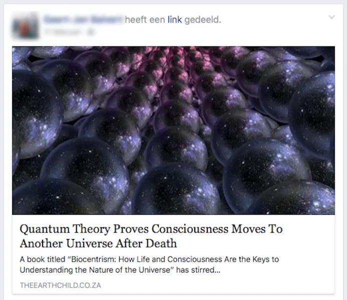 Nep! Kwantummechanica beschrijft wat er gebeurt op kwantumniveau (subatomaire deeltjes) en zegt helemaal niets over een hiernamaals.