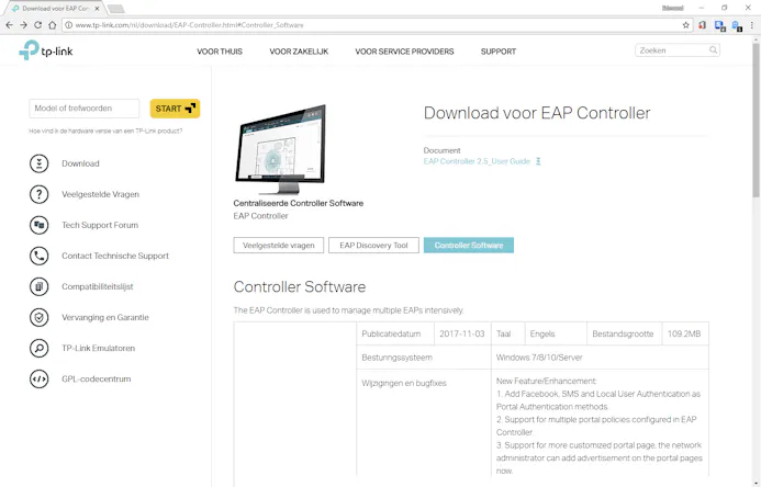De EAP-controller is een gratis download voor het beheren van EAP-accesspoints.