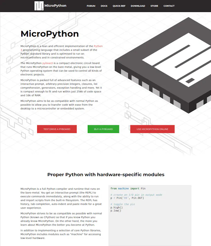 01 MicroPython is een uitgeklede versie van de populaire programmeertaal Python voor microcontrollers.