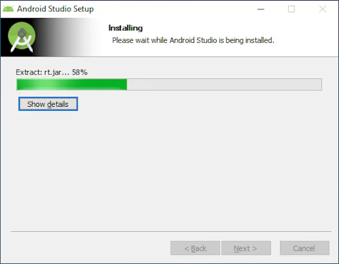 De installatie van Android Studio is eenvoudig.