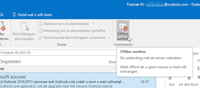 Tip 05 Ongestoord werken in Outlook? Je kunt instellen dat er tijdelijk geen nieuwe mail opgehaald wordt.