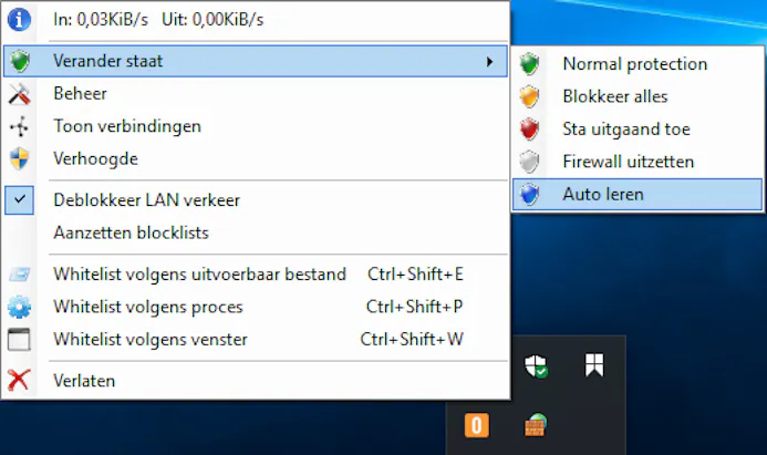 v09 Met een muisklik pas je de modus van de (Windows-)firewall aan.