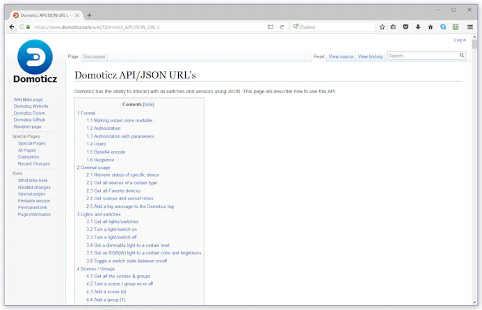 In de wiki van Domoticz lees je welke links je met de software kunt gebruiken.