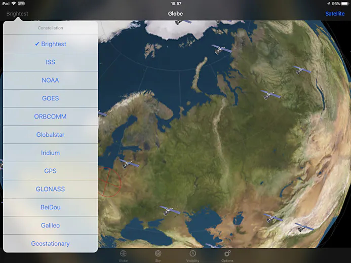 Selecteer een van de satellieten in de app Orbit