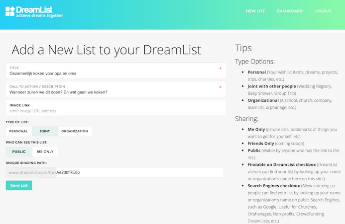 Tip 06 Met DreamList creëer je een wensenlijst waarop niet alleen fysieke producten hoeven te staan.