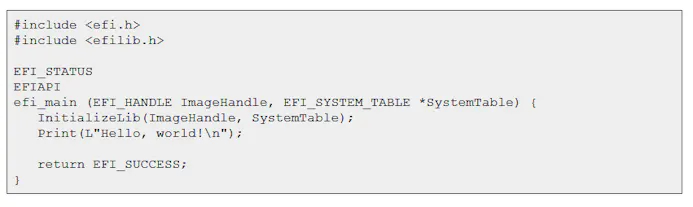 01 Een voorbeeld van wat uefi-code: je kunt zelf dus ook uefi-programma’s schrijven.
