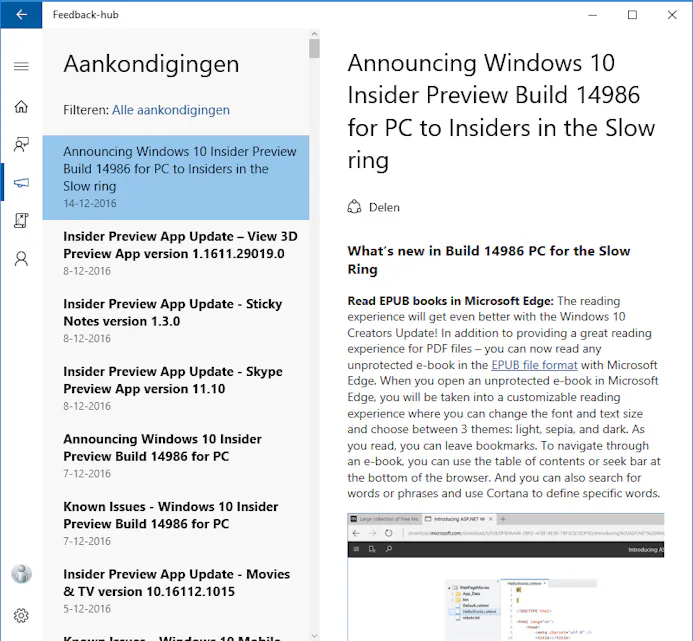 Tip 09 Microsoft vertelt wat er nieuw is in de meest recente build.