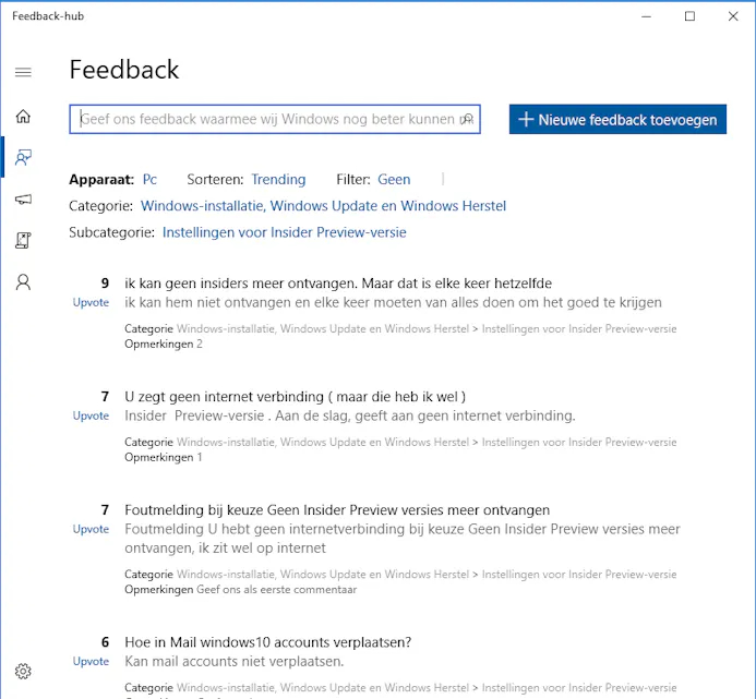 Tip 10 De Feedback-hub heeft een belangrijke taak, hiermee voorziet de Insider-community Microsoft van reacties.