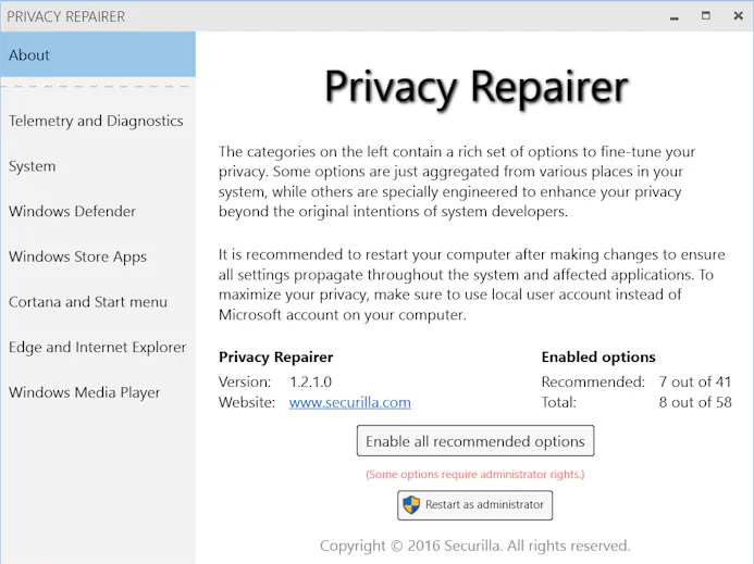 Tip 01 Privacy Repairer vereenvoudigt het aanpassen van privacy-instellingen in Windows 10 aanzienlijk.