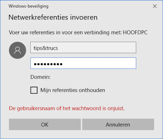 Tip 09 Het kan gebeuren dat Windows om je netwerkreferenties vraagt bij het benaderen van een share.