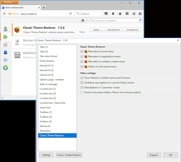 Tip 05 Classic Theme Restorer past het uiterlijk aan van je Firefox-browser.