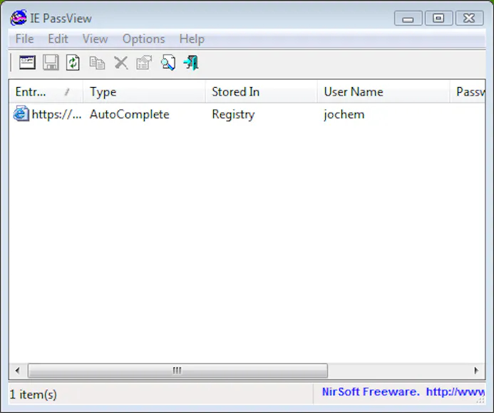 Tip 08 Op Windows Vista met IE9 gebruik je IE PassView om je wachtwoorden in te zien.