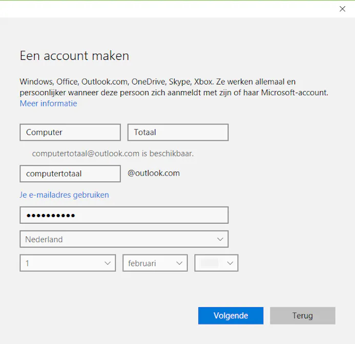 02 Via Windows 10 kun je gemakkelijk een account voor je gezinsleden aanmaken indien zij nog niet over een account beschikken.
