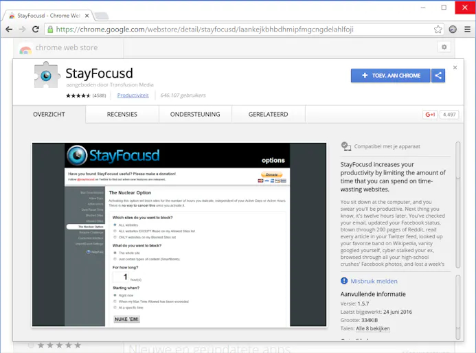 StayFocusd helpt je om Facebook en andere anti-productieve websites te mijden.