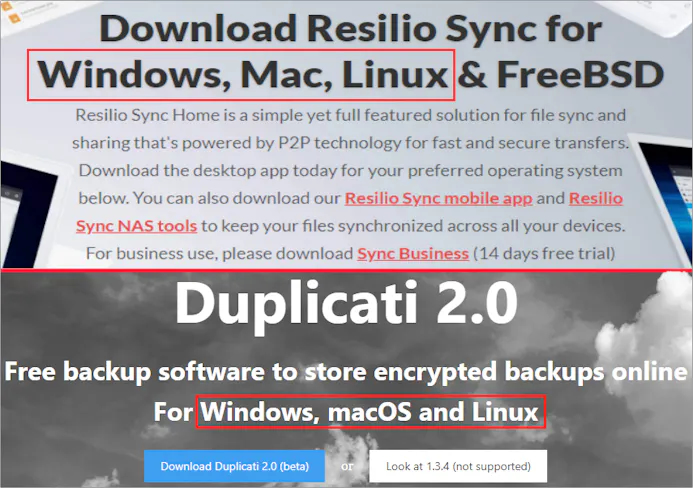 Resilio Sync en Duplicati 2 laten zich probleemloos op diverse platformen installeren.