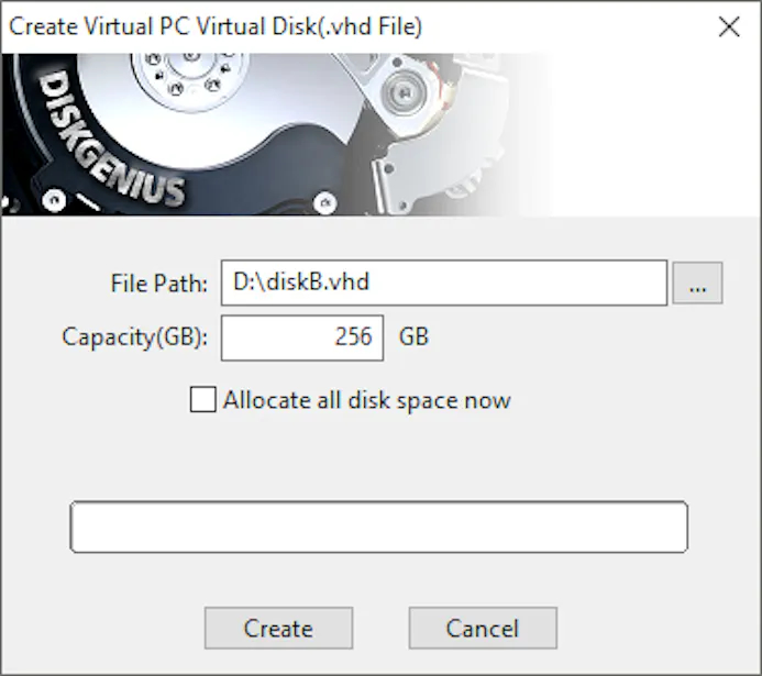 Hier creëren we een virtual disk.