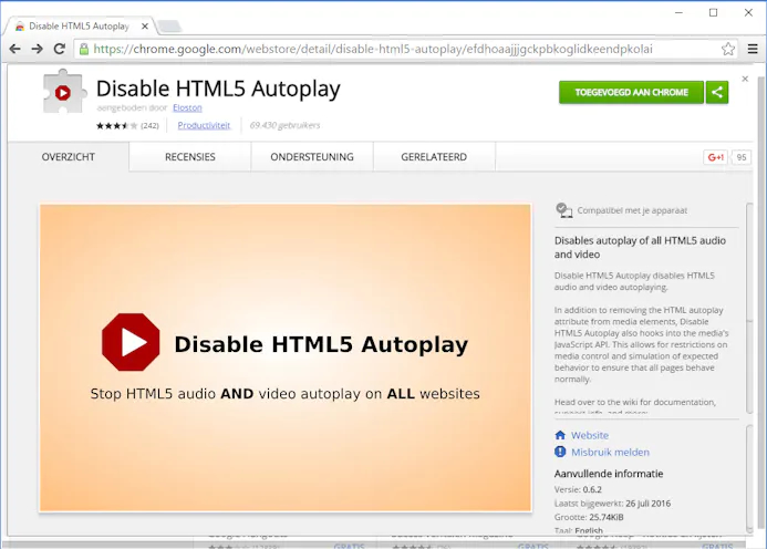 Tip 10 Disable HTML 5 Autoplay blokkeert automatisch startende filmpjes zodat je zelf weer bepaalt wat je wilt kijken.