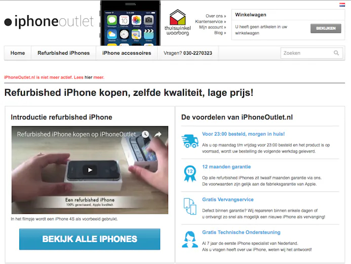 Eind 2015 ging iPhoneOutlet.nl, dat zich specialiseerde in refurbished iPhones, failliet, waardoor ook de garantie verviel en recente bestellingen niet werden uitgeleverd.