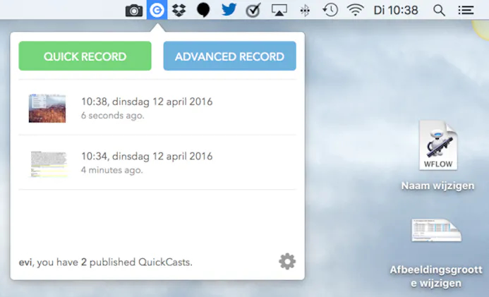 QuickCast is heel eenvoudig in gebruik en laat toe om ook je webcam te gebruiken.