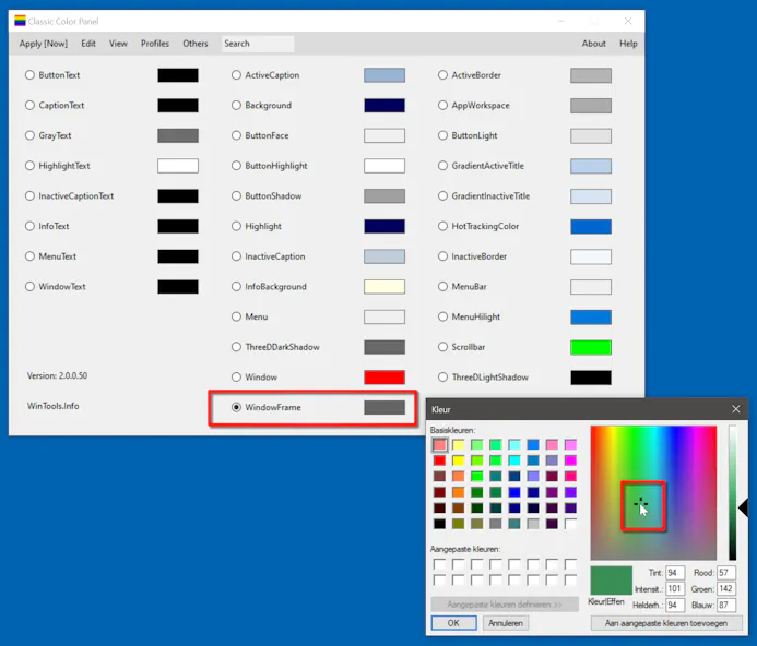 Zoals je  ziet, wijst het vanzelf: je kunt alle losse kleuritems van Windows 10 aanpassen.