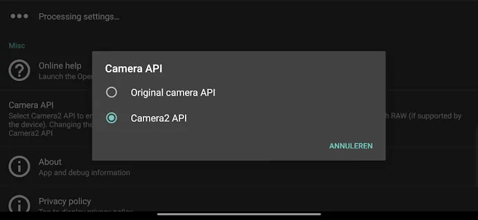 Activeer Camera2 api voor extra mogelijkheden.