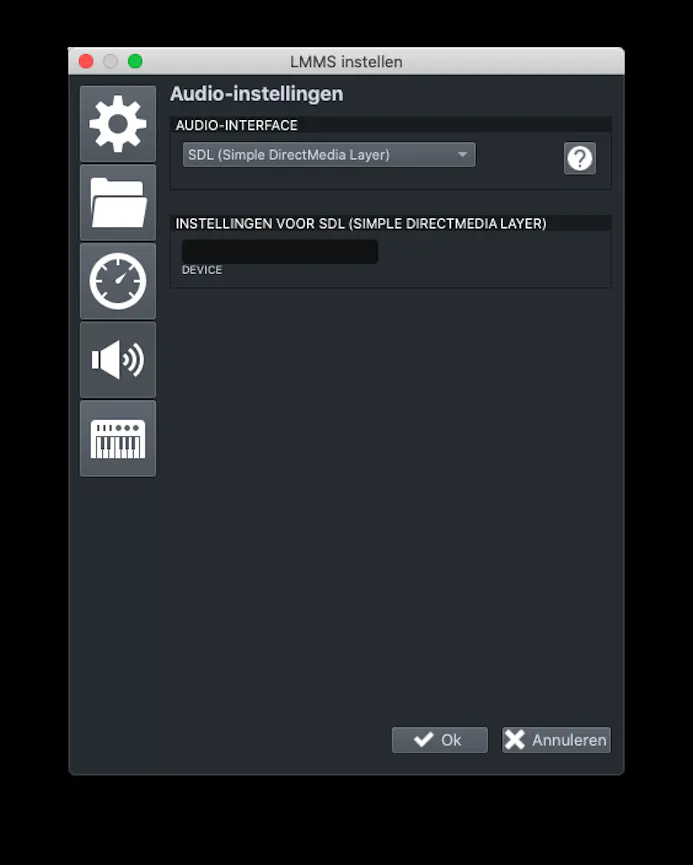 Als je  een speciale audio interface hebt, dan selecteer je deze hier.
