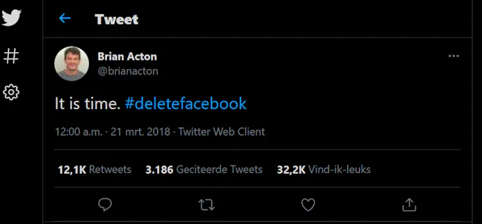 Brian Acton, oprichter van WhatsApp, riep gebruikers op om hun Facebook-account te verwijderen na het zoveelste schandaal rondom het sociale netwerk.